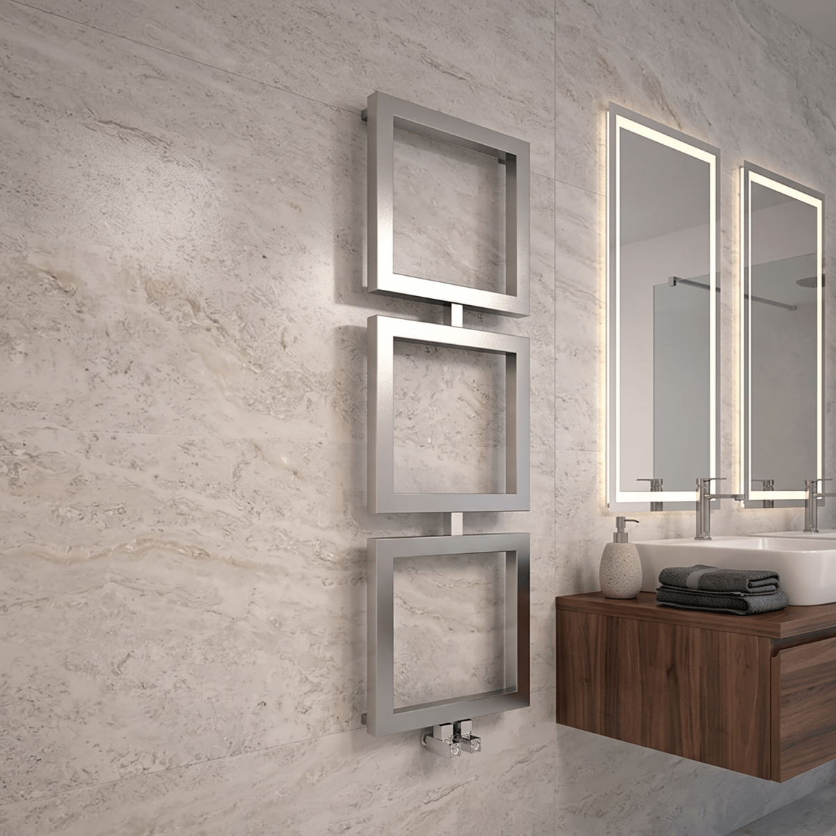 Carisa Ruma Stainless Steel Square Trio Modern Towel Radiator in 840H x 400W