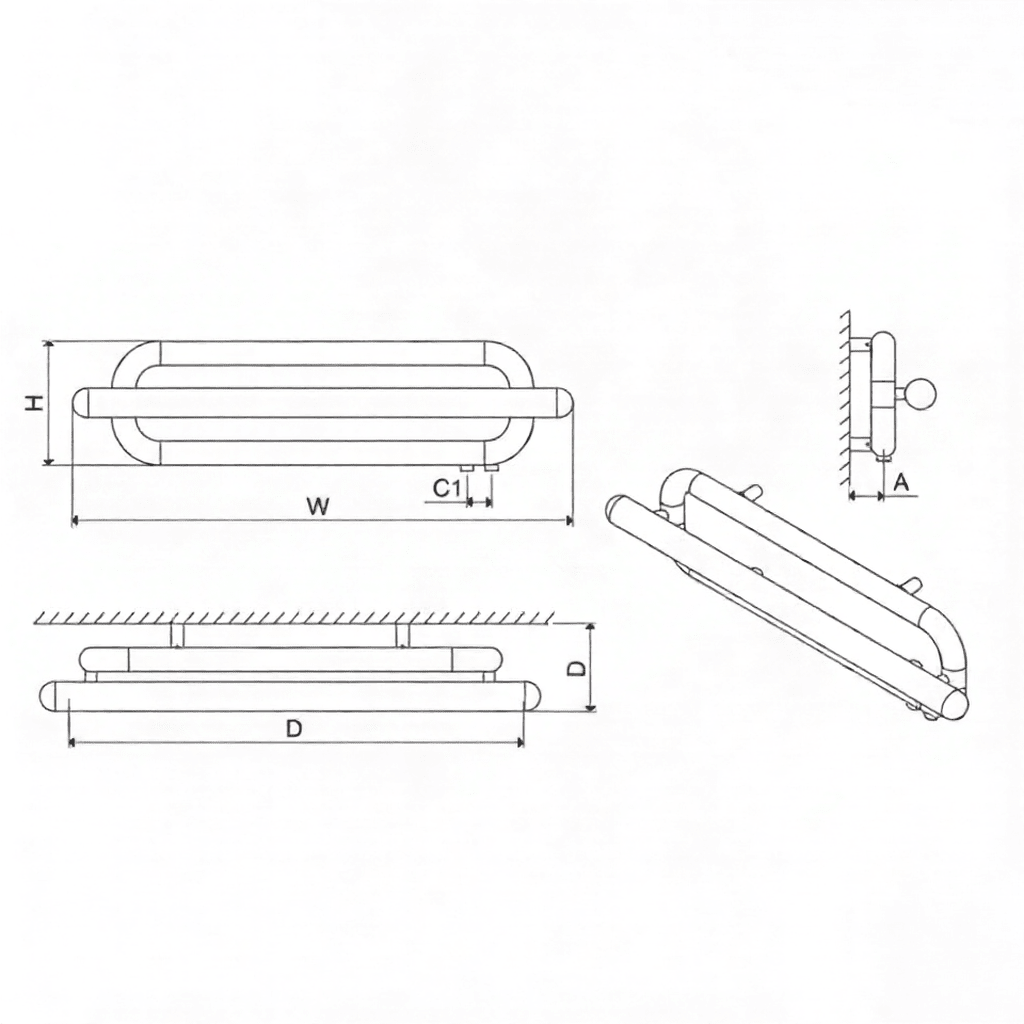 Carisa Swing Stainless Steel Heated Towel Rail in 250H x 1000W