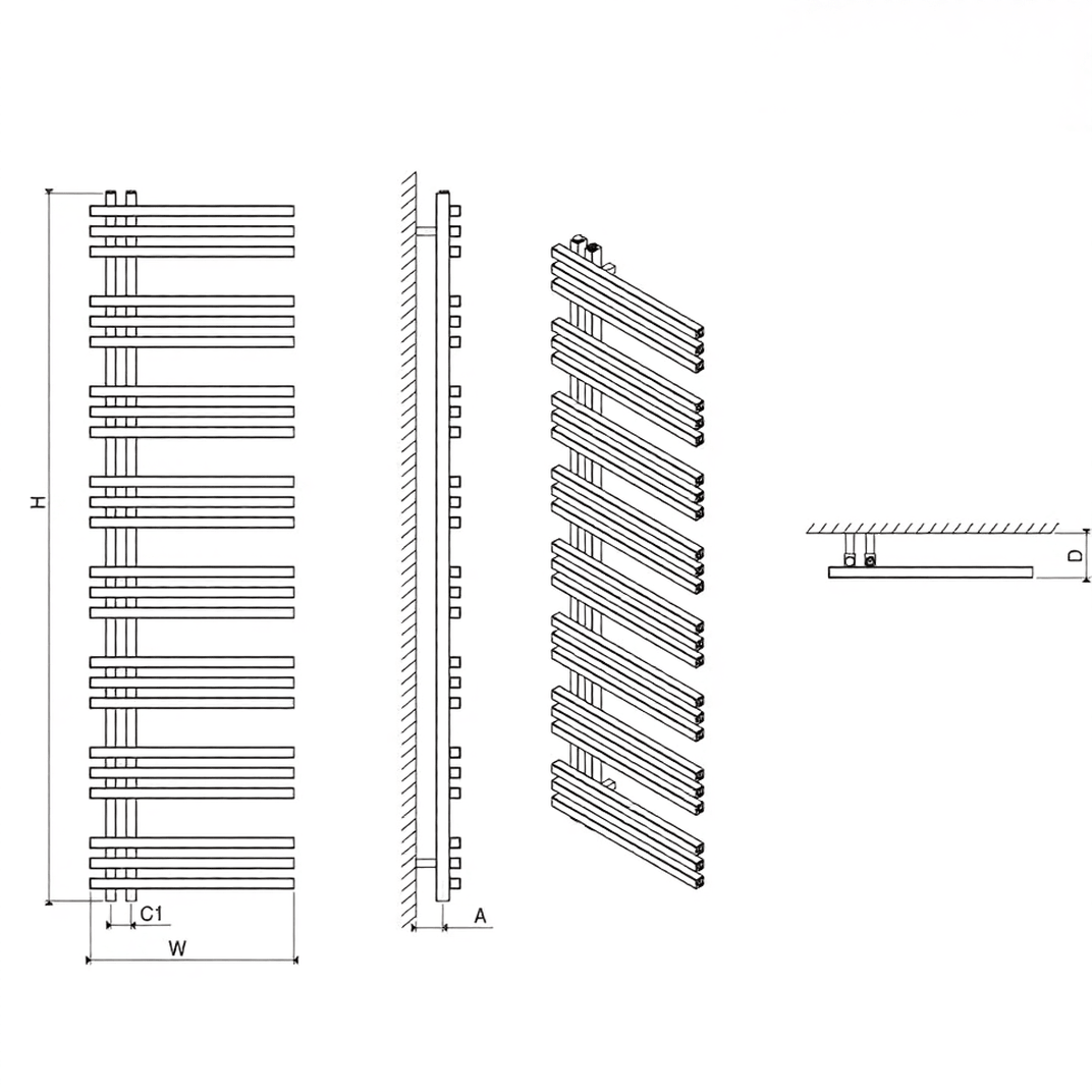 Carisa Terra Aluminium Bathroom Radiator in 1740H x 500W