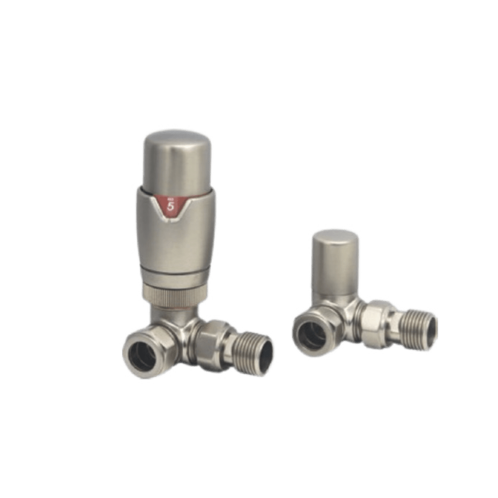 Carisa Thermostatic Corner (Double Angled) Valves in Brushed Nickel