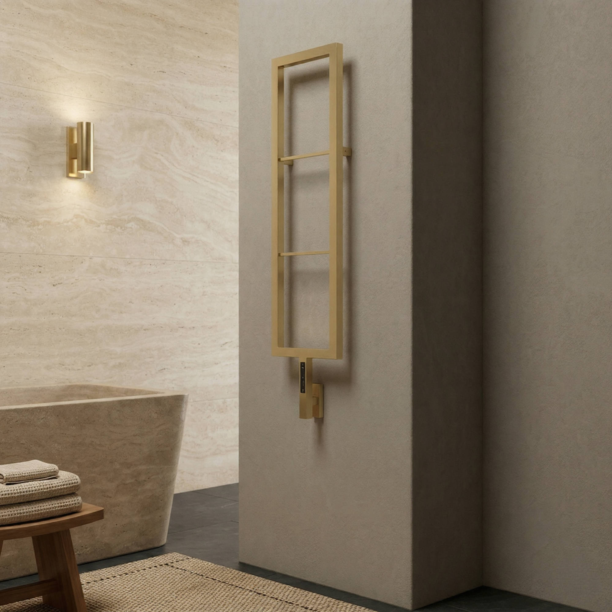 Carisa Vero Dry Electric Towel Radiator in Brushed Brass