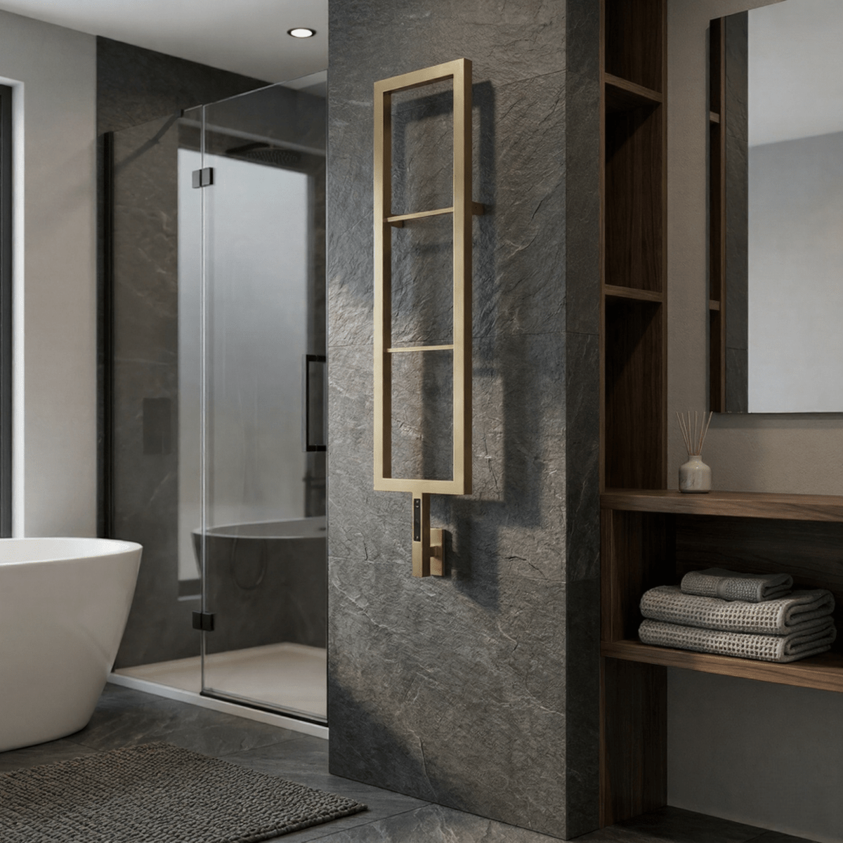 Carisa Vero Dry Electric Towel Radiator in Brushed Brass in Brushed Brass