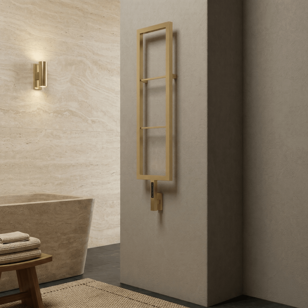 Carisa Vero Dry Electric Towel Radiator in Brushed Brass in Brushed Brass