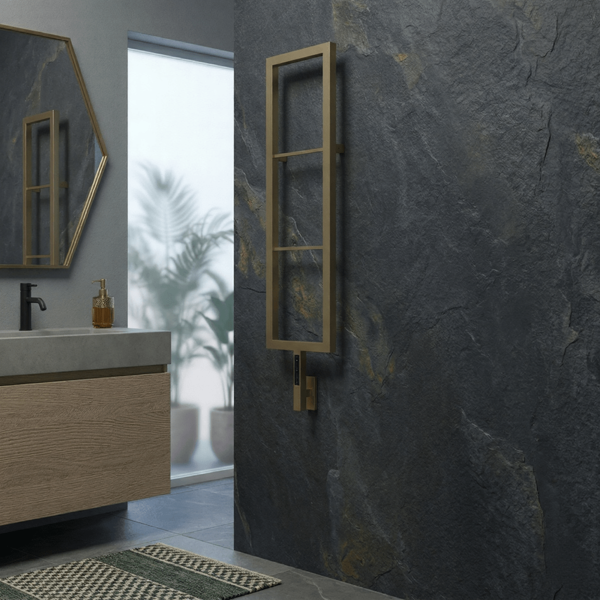 Carisa Vero Dry Electric Towel Radiator in Brushed Brass in Brushed Brass