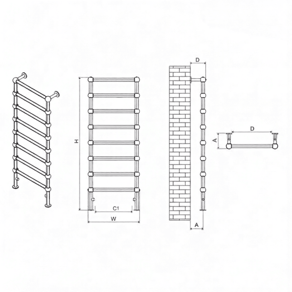 Carisa Victoria Traditional Steel Heated Bathroom Towel Rail in 950H x 500W