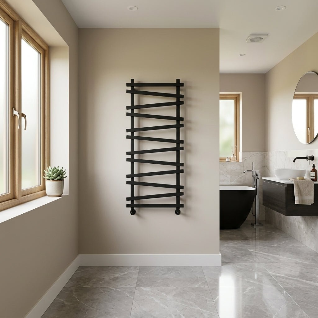 Carisa Vivek Aluminium Heated Towel Rail in Textured Black in Textured Black