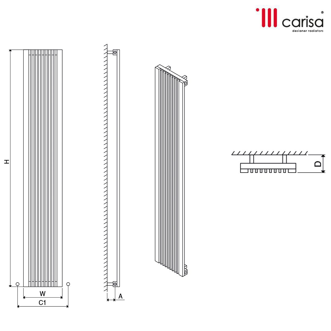 Carisa Stripe Stainless Steel Tall Radiator 600H x 595W | 1 colour, 1 size