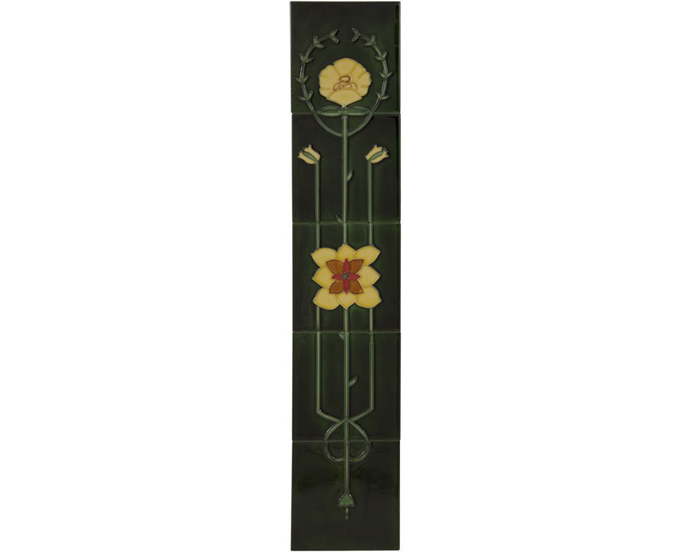Carron Set of 10 4 Yellow Flowers On Green Fireplace Tiles in