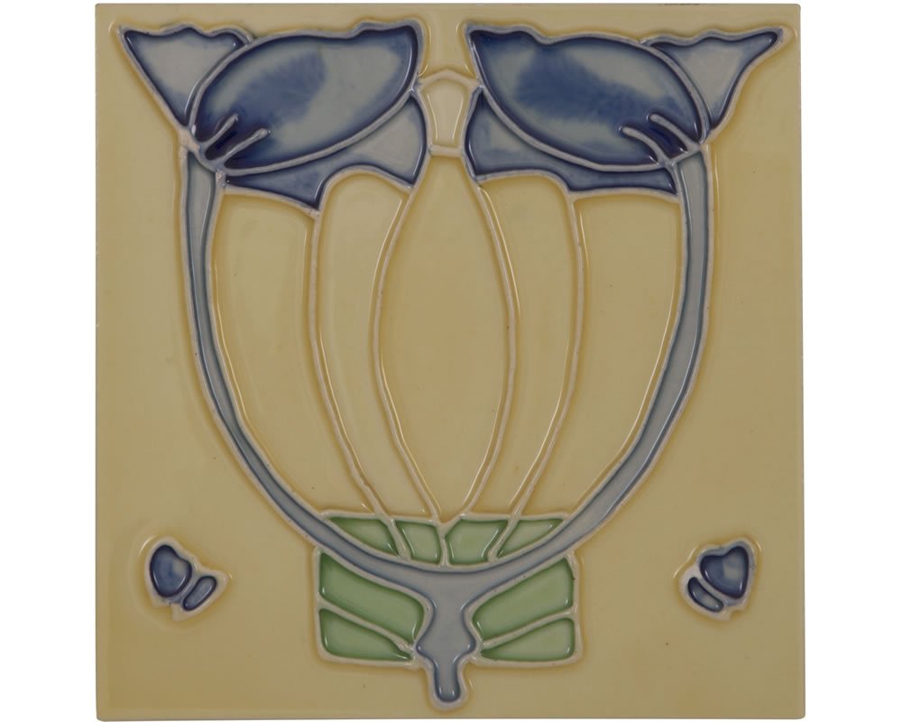 Carron Set of 10 Blue Flower on Cream Fireplace Tiles in