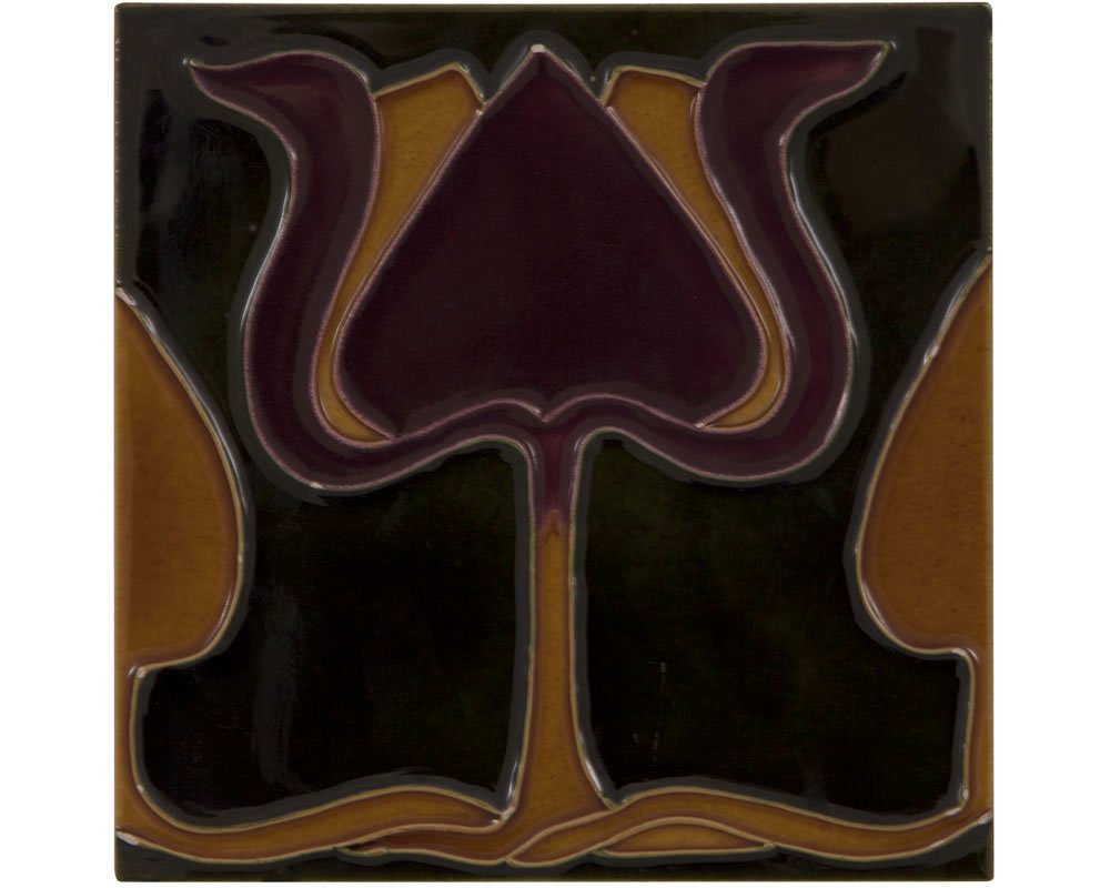 Carron Set of 10 Burgundy/Orange Tulip on Green Fireplace Tiles in