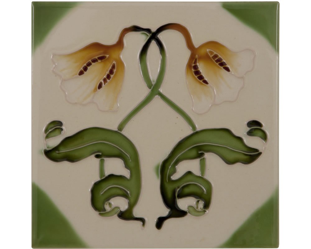 Carron Set of 10 Orange Tulip Dark Green Leaf Fireplace Tiles in
