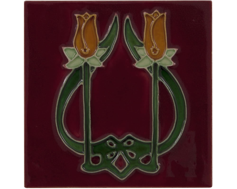 Carron Set of 10 Orange Tulip on Red Fireplace Tiles in