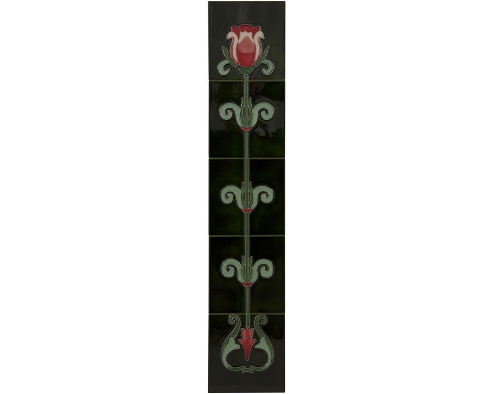 Carron Set of 10 Red/White Tulip On Green Fireplace Tiles in