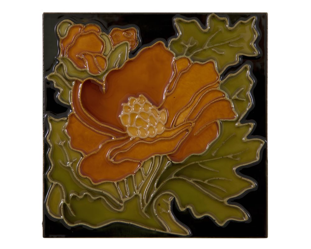 Carron Set of 10 Rust Flower on Black Fireplace Tiles in