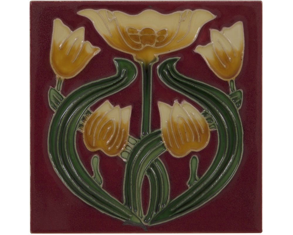 Carron Set of 10 Yellow Tulip on Red Fireplace Tiles in