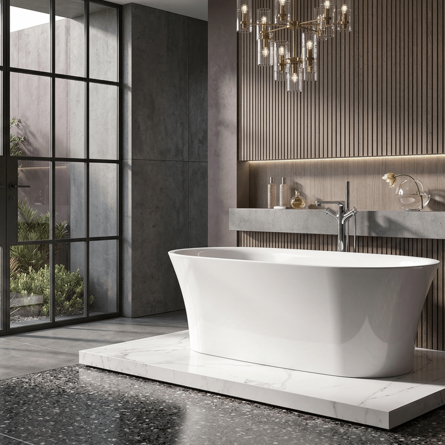 Charlotte Edwards Luna Rectangular Freestanding Bathtub in Gloss White