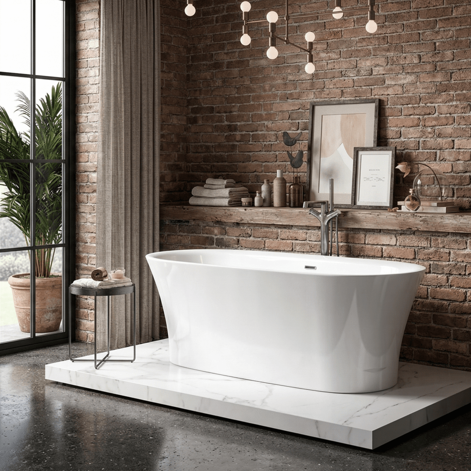 Charlotte Edwards Luna Rectangular Freestanding Bathtub in Gloss White