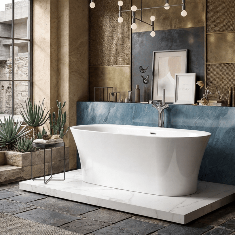 Charlotte Edwards Luna Rectangular Freestanding Bathtub in Gloss White