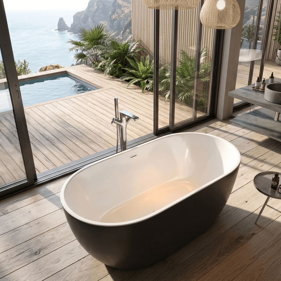Charlotte Edwards Mayfair Oval Freestanding Bathtub in Gloss Black