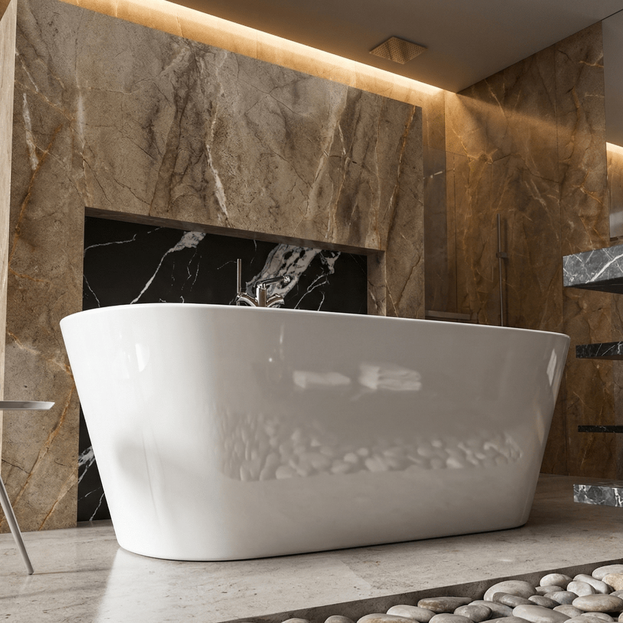 Charlotte Edwards Mimas Oval Freestanding Bathtub in Gloss White