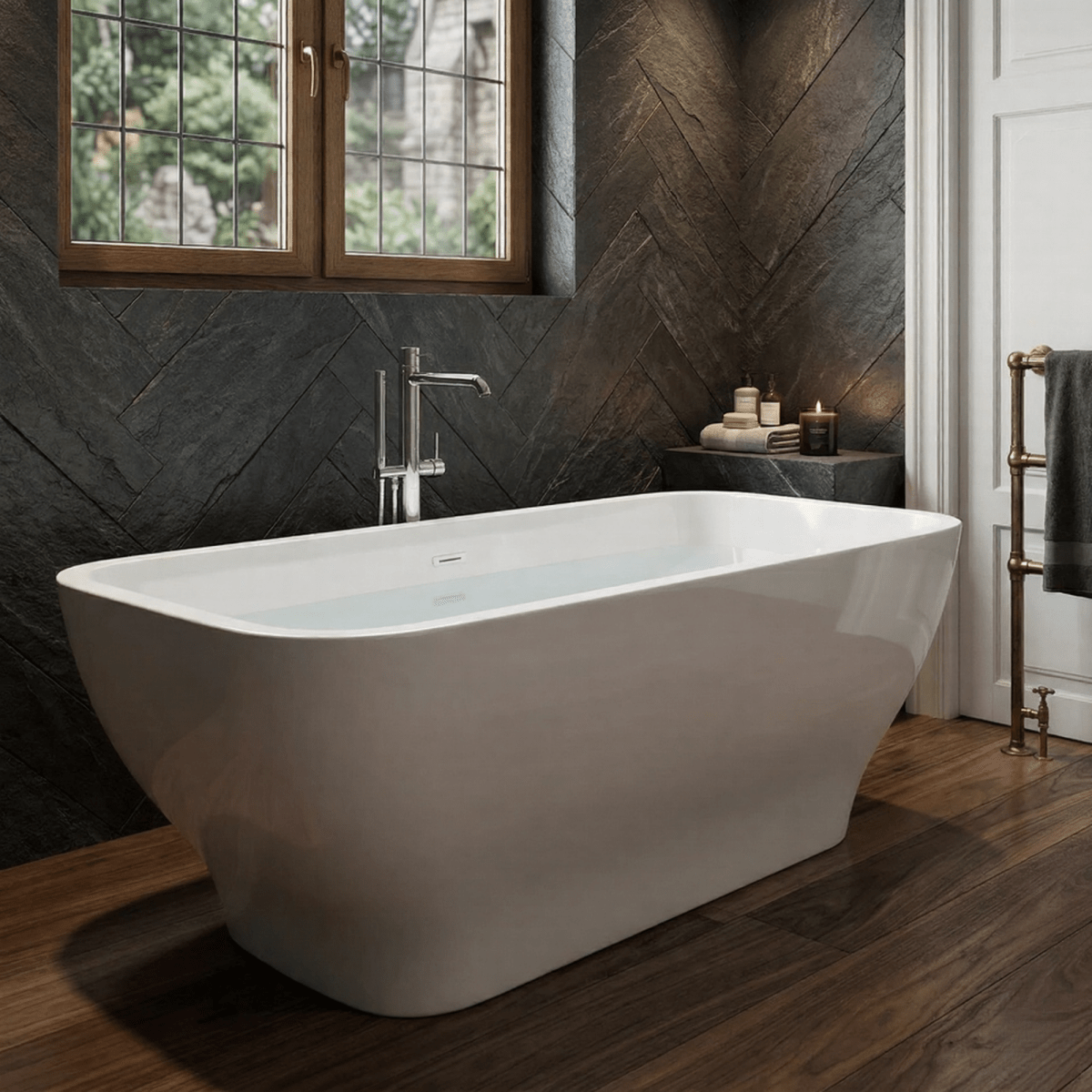Charlotte Edwards Thebe Rectangular Freestanding Bathtub in Gloss White