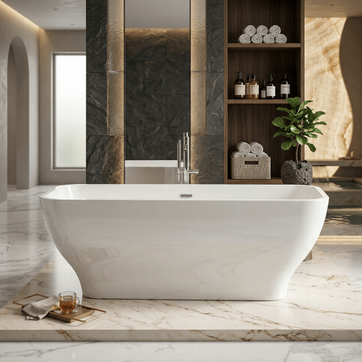 Charlotte Edwards Thebe Rectangular Freestanding Bathtub in Gloss White