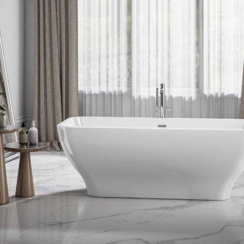 Charlotte Edwards Thebe Rectangular Freestanding Bathtub in Gloss White