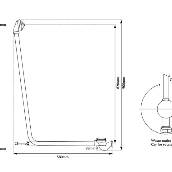 Hurlingham Click Clack Bath Waste With Overflow - Ice Cold Spice | Brass H900 x W52 x D580