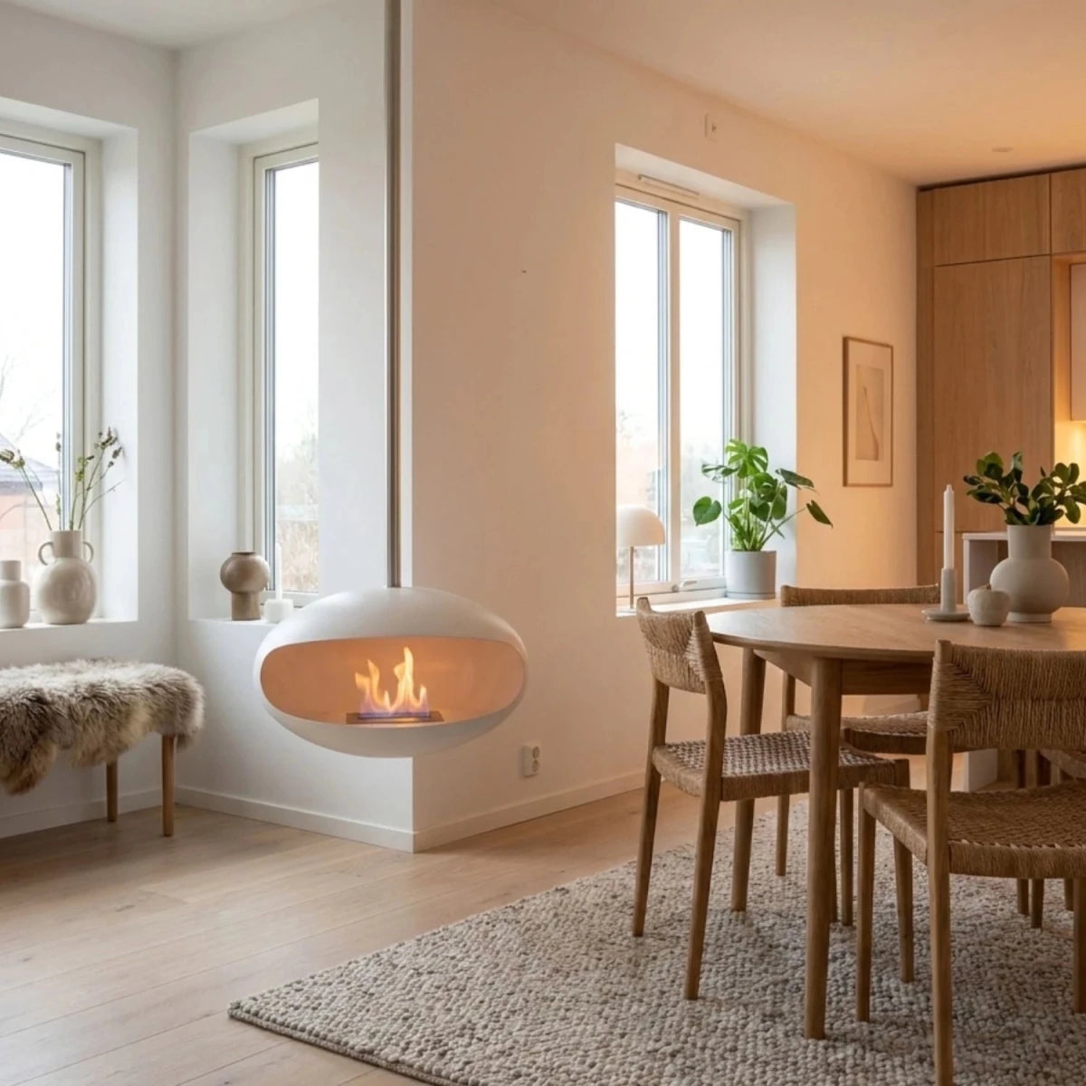 Cocoon Fires Aeris Ceiling-Mounted Bioethanol Fireplace in 182.5H x 60W x 60D cm