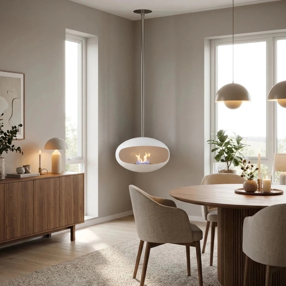 Cocoon Fires Aeris Ceiling-Mounted Bioethanol Fireplace in 182.5H x 60W x 60D cm