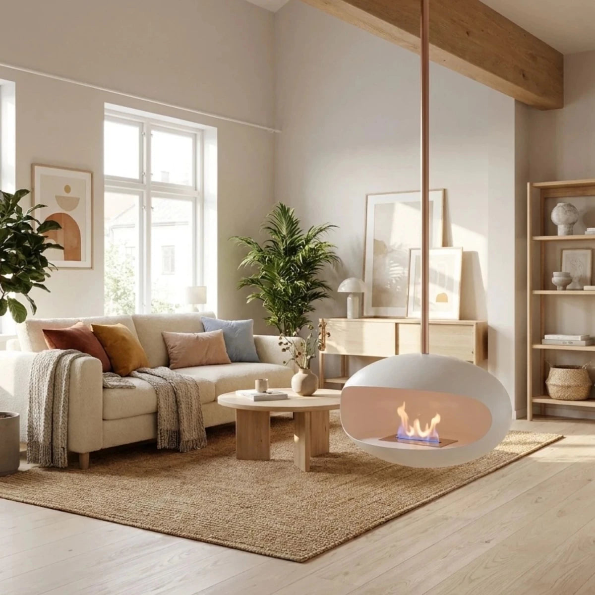 Cocoon Fires Aeris Ceiling-Mounted Bioethanol Fireplace in 238H x 60W x 60D cm