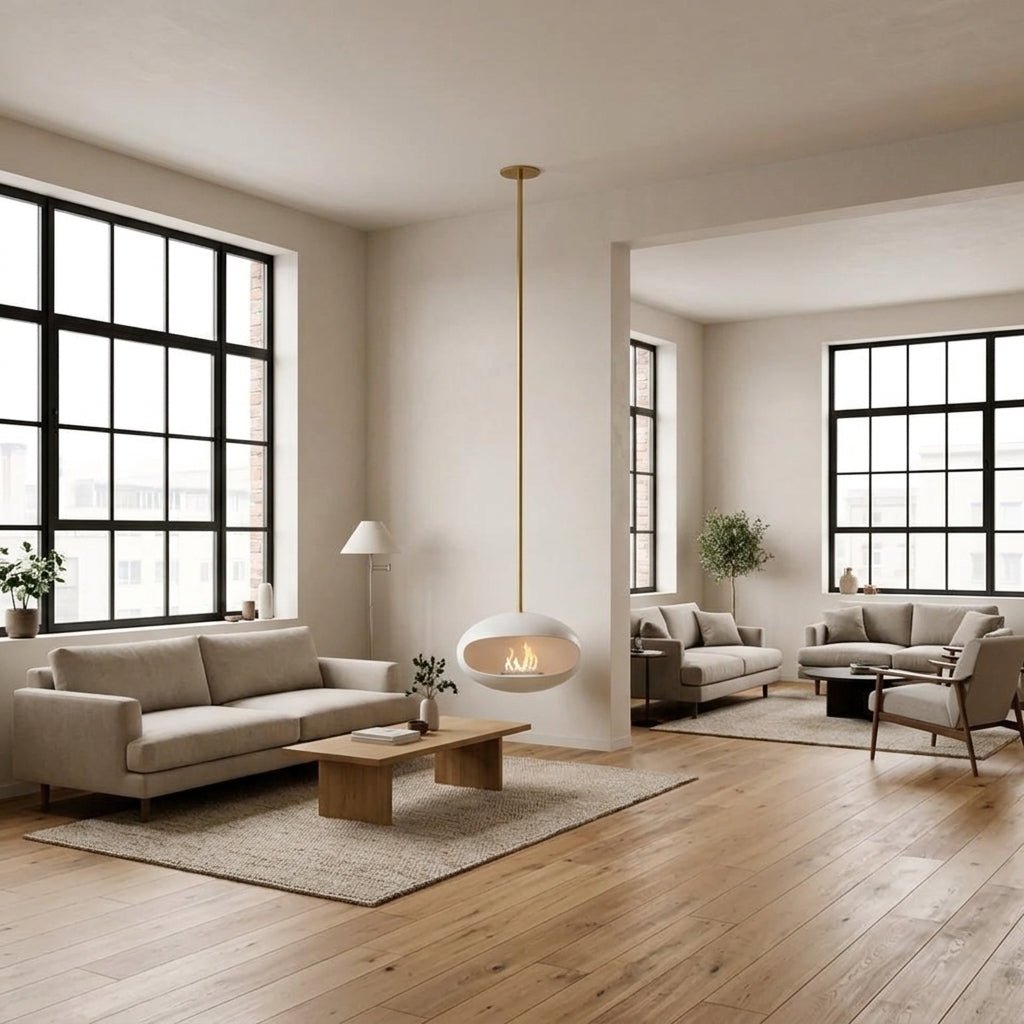 Cocoon Fires Aeris Ceiling-Mounted Bioethanol Fireplace in 238H x 60W x 60D cm