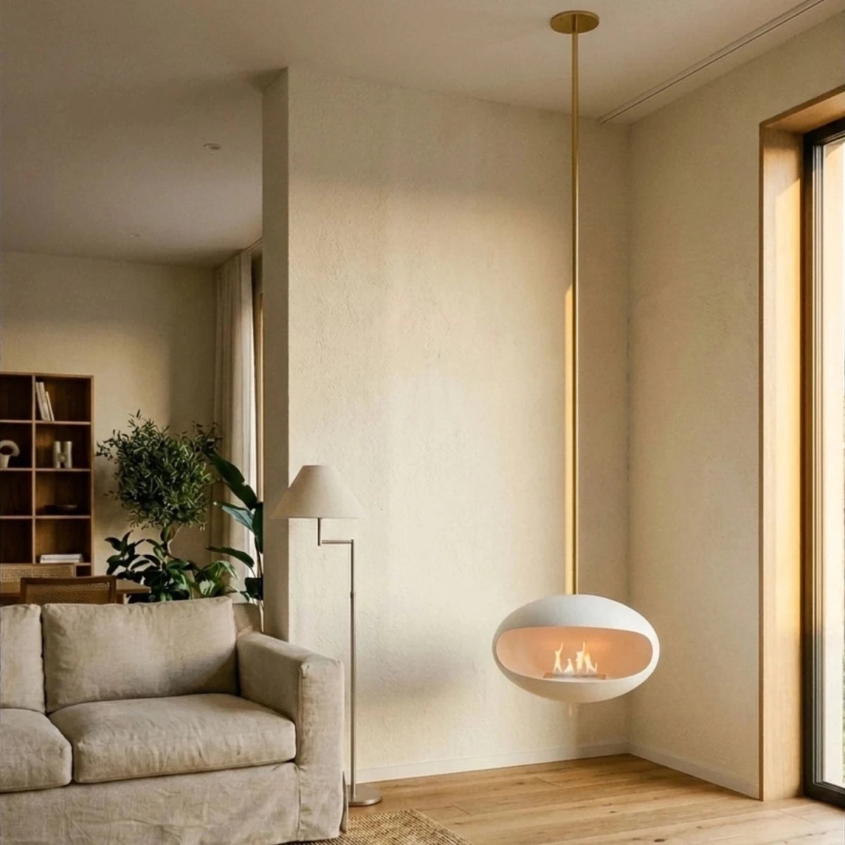 Cocoon Fires Aeris Ceiling-Mounted Bioethanol Fireplace in 238H x 60W x 60D cm