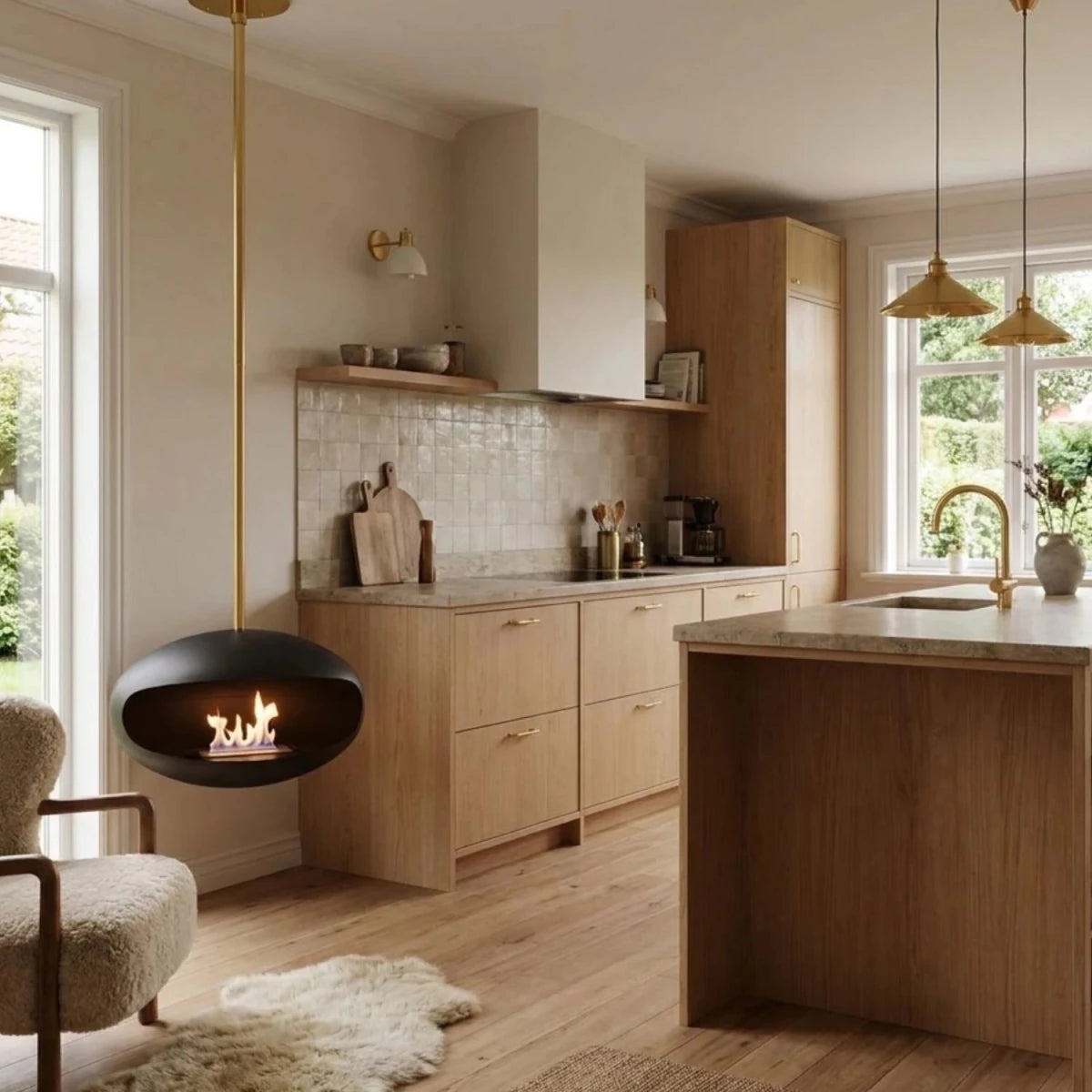 Cocoon Fires Ceiling-Mounted Bioethanol Fireplace in 238H x 60W x 60D cm