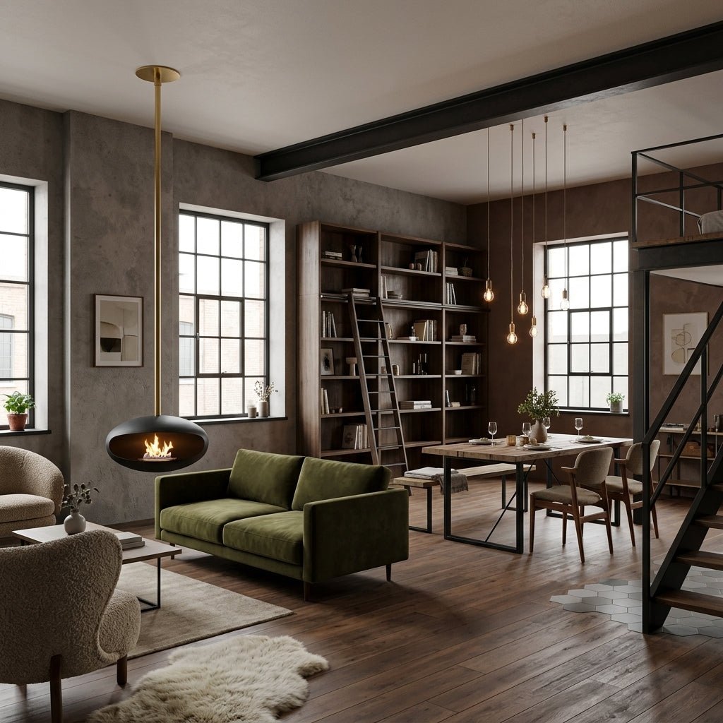 Cocoon Fires Ceiling-Mounted Bioethanol Fireplace in 238H x 60W x 60D cm