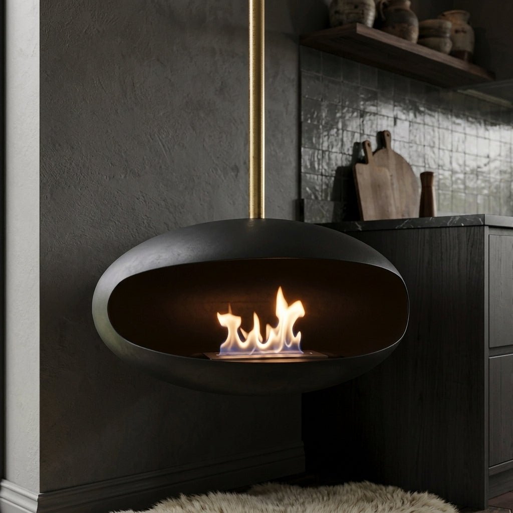 Cocoon Fires Ceiling-Mounted Bioethanol Fireplace in 238H x 60W x 60D cm