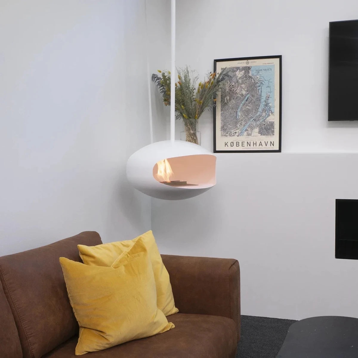 Cocoon Fires Cocoon Aeris Ceiling - Mounted Steel Bioethanol Fireplace in 182.5H x 60W x 60D cm