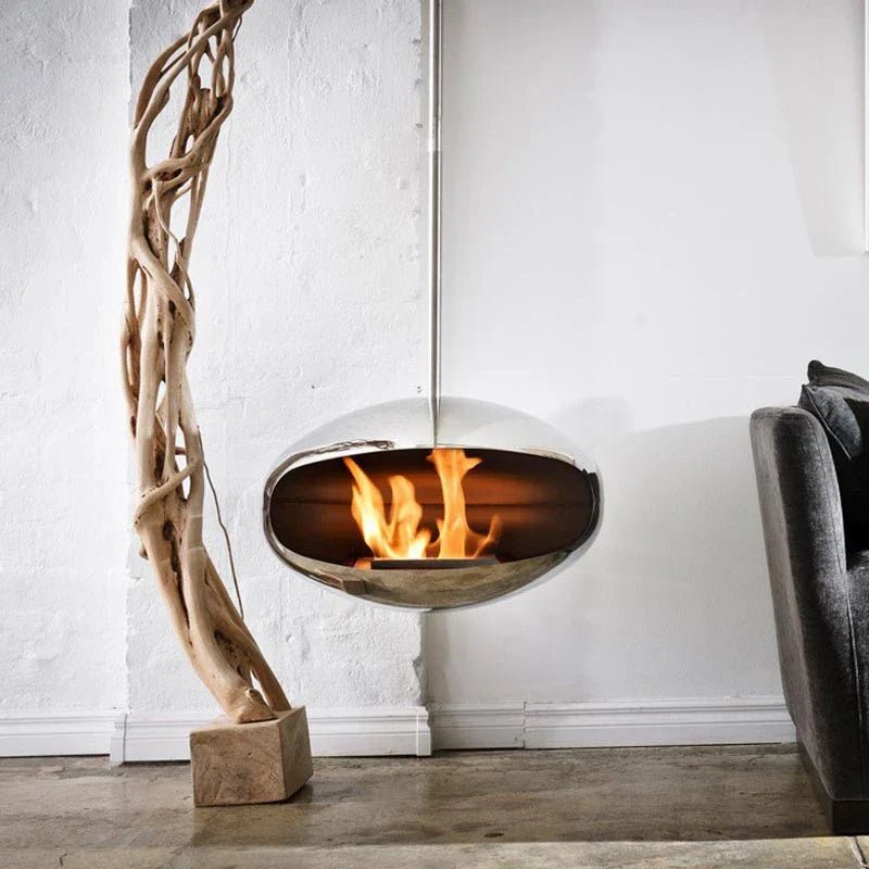Cocoon Fires Cocoon Aeris Ceiling - Mounted Steel Bioethanol Fireplace in 182.5H x 60W x 60D cm