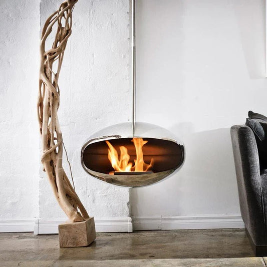 Cocoon Fires Cocoon Aeris Ceiling - Mounted Steel Bioethanol Fireplace in 182.5H x 60W x 60D cm
