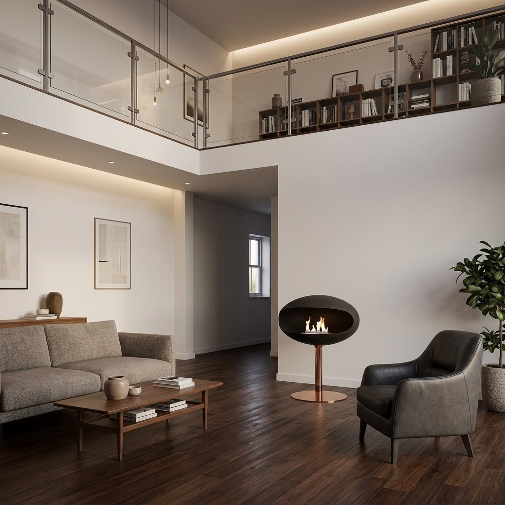 Cocoon Fires Cocoon Freestanding Bioethanol Fireplace on Pedestal in 74H x 60W x 60D cm