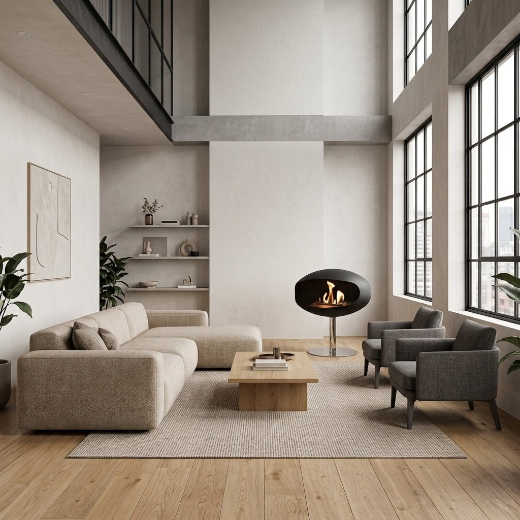 Cocoon Fires Cocoon Freestanding Bioethanol Fireplace on Pedestal in 74H x 60W x 60D cm