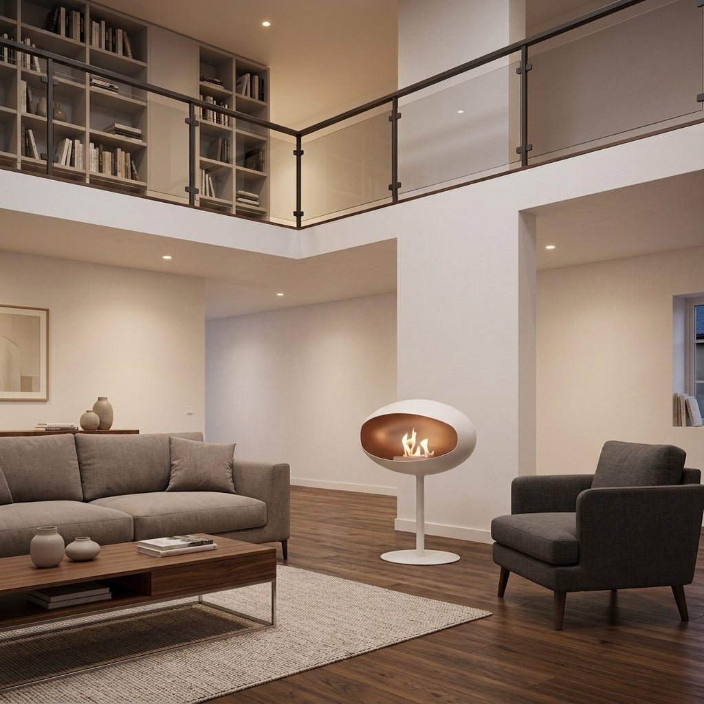 Cocoon Fires Cocoon Freestanding Bioethanol Fireplace on Pedestal in 74H x 60W x 60D cm