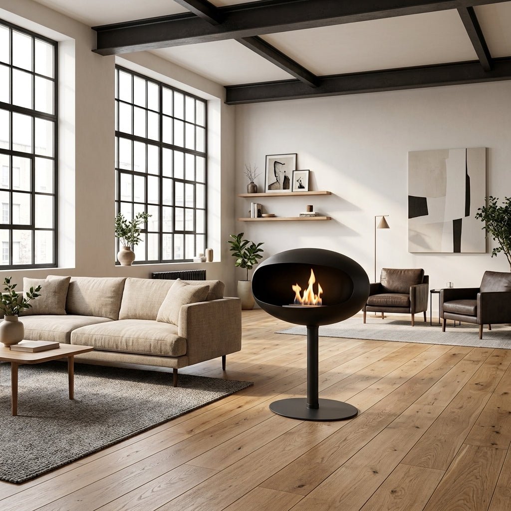 Cocoon Fires Cocoon Freestanding Bioethanol Fireplace on Pedestal in 74H x 60W x 60D cm