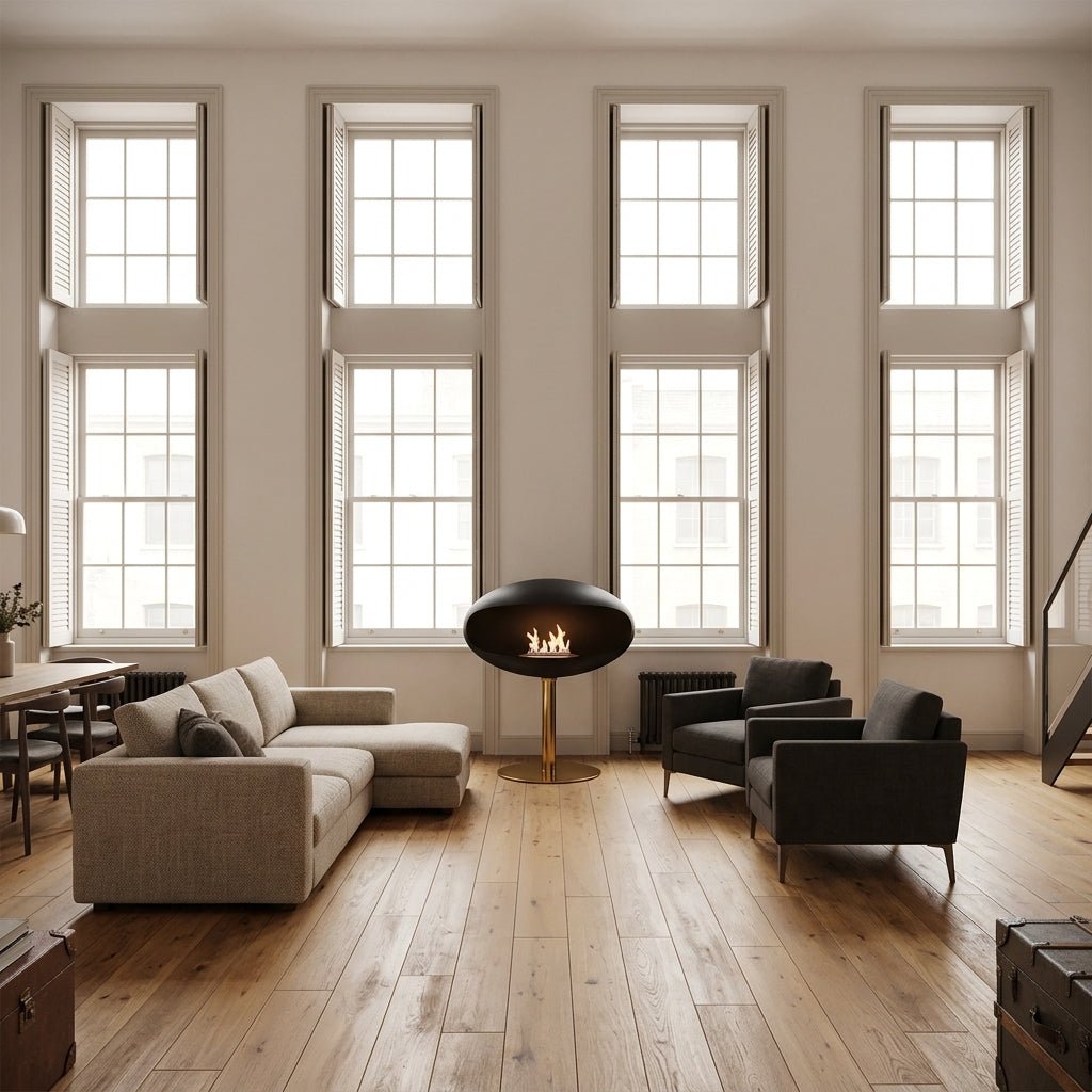 Cocoon Fires Cocoon Freestanding Bioethanol Fireplace on Pedestal in 74H x 60W x 60D cm
