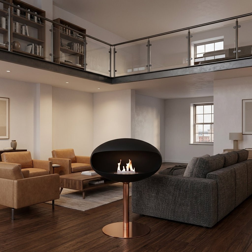 Cocoon Fires Cocoon Freestanding Bioethanol Fireplace on Pedestal in 74H x 60W x 60D cm