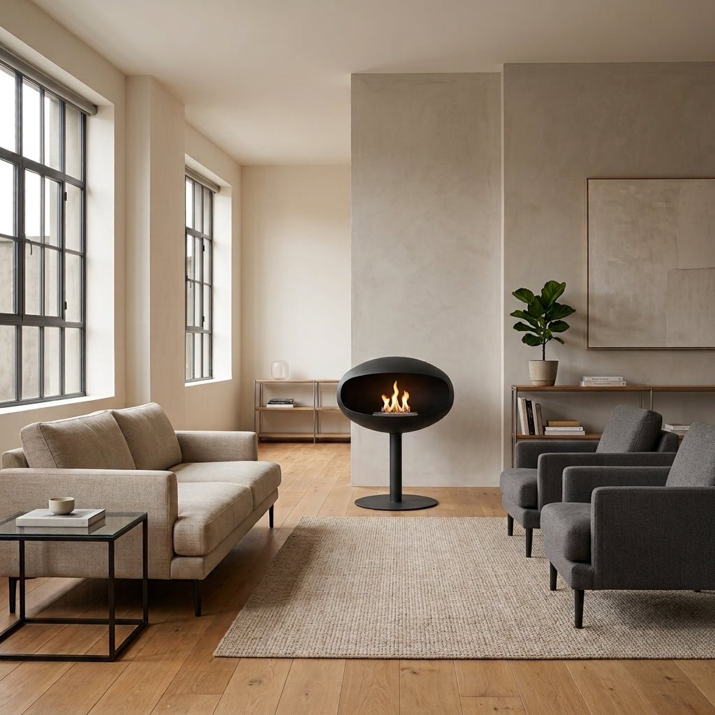 Cocoon Fires Cocoon Freestanding Bioethanol Fireplace on Pedestal in 74H x 60W x 60D cm