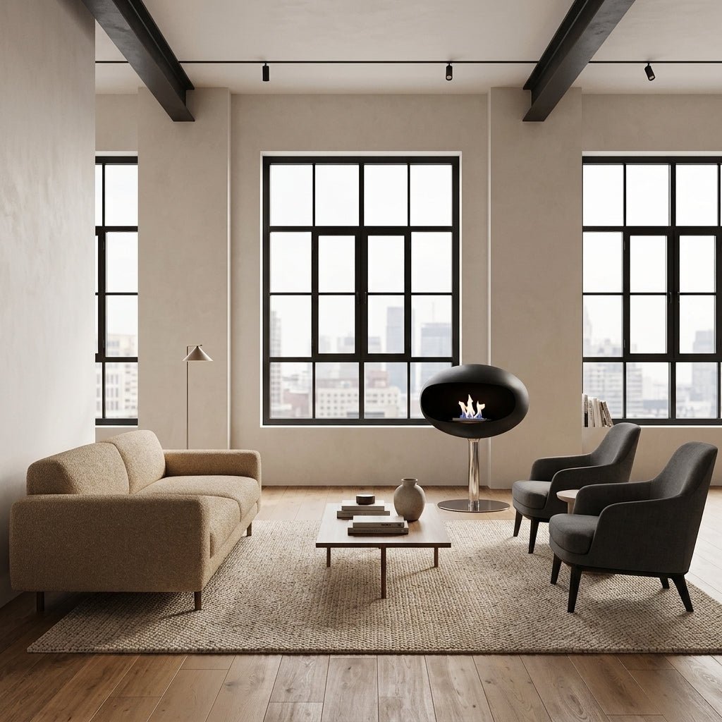 Cocoon Fires Cocoon Freestanding Bioethanol Fireplace on Pedestal in 74H x 60W x 60D cm