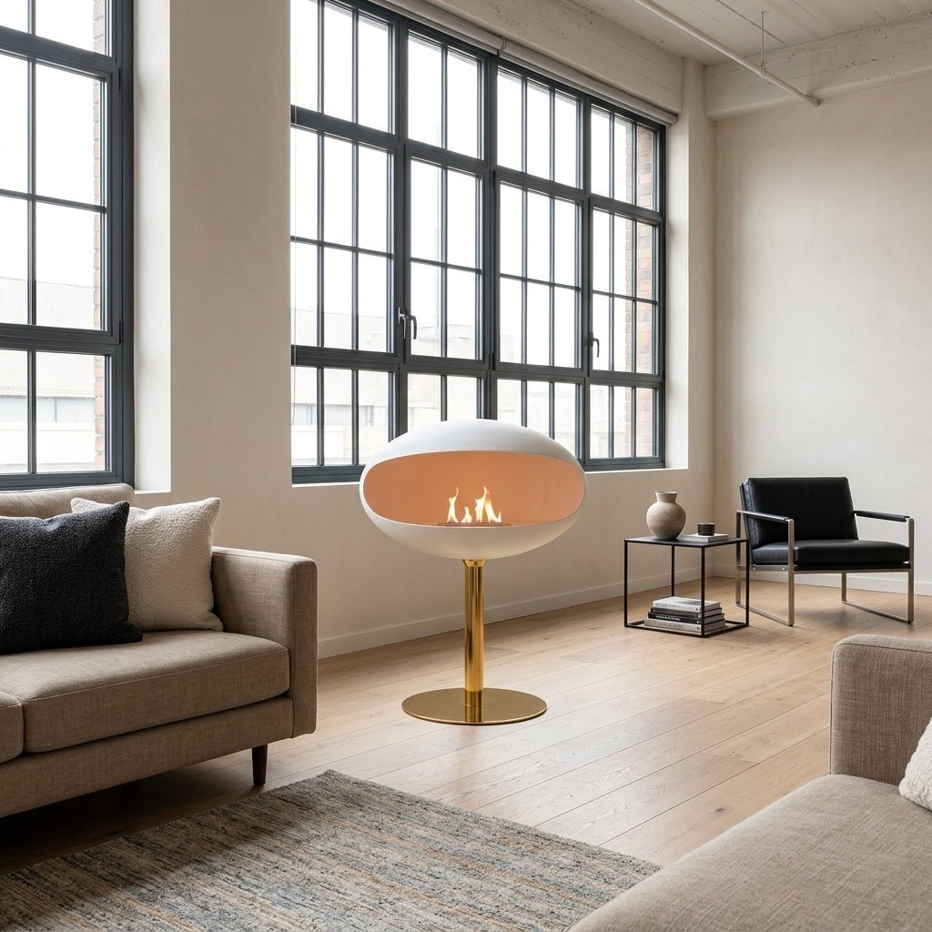 Cocoon Fires Cocoon Freestanding Bioethanol Fireplace on Pedestal in 74H x 60W x 60D cm