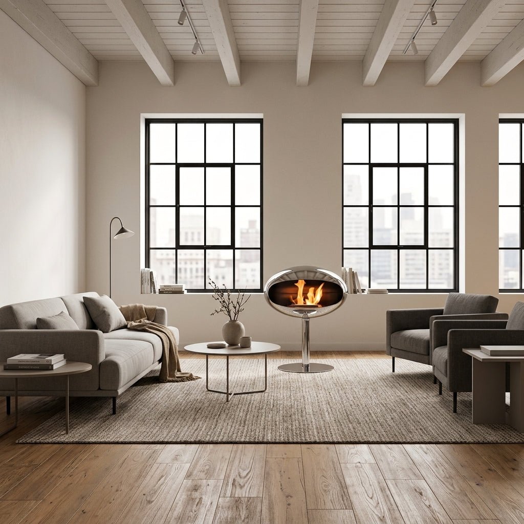 Cocoon Fires Cocoon Freestanding Bioethanol Fireplace on Pedestal in 74H x 60W x 60D cm