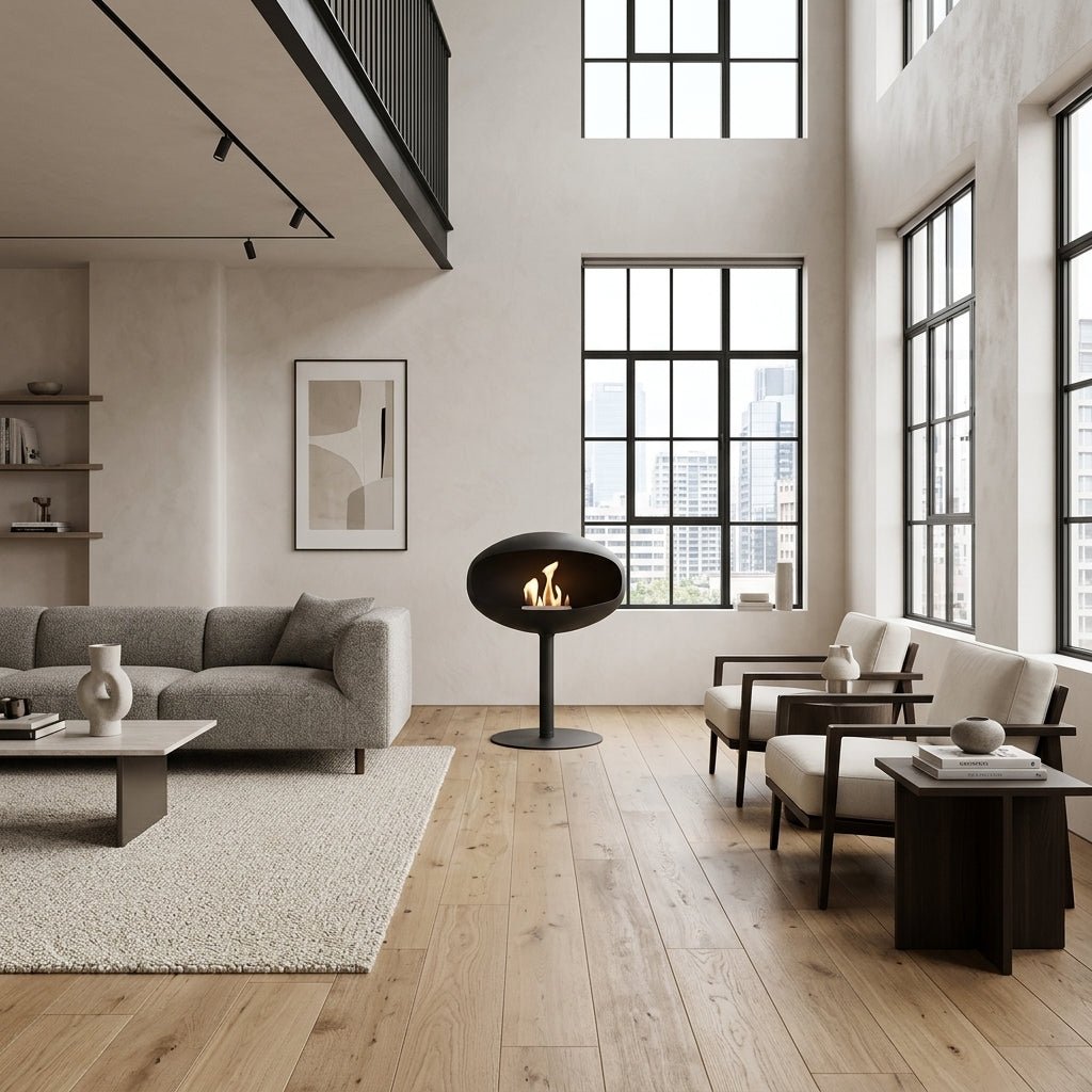 Cocoon Fires Cocoon Freestanding Bioethanol Fireplace on Pedestal in 74H x 60W x 60D cm